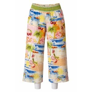 C&C California Womens Linen Blend Tropical Beach Print Wide Leg Pants Large